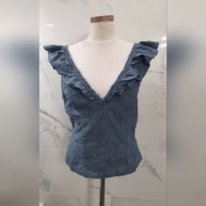 NWT FREE PEOPLE Chambray Sleeveless Top Ruffled Shoulder Straps Large